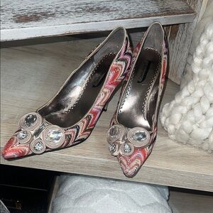 K
J.Rener Missoni Multicolor Zigzag Heels with Crystal Embellishments